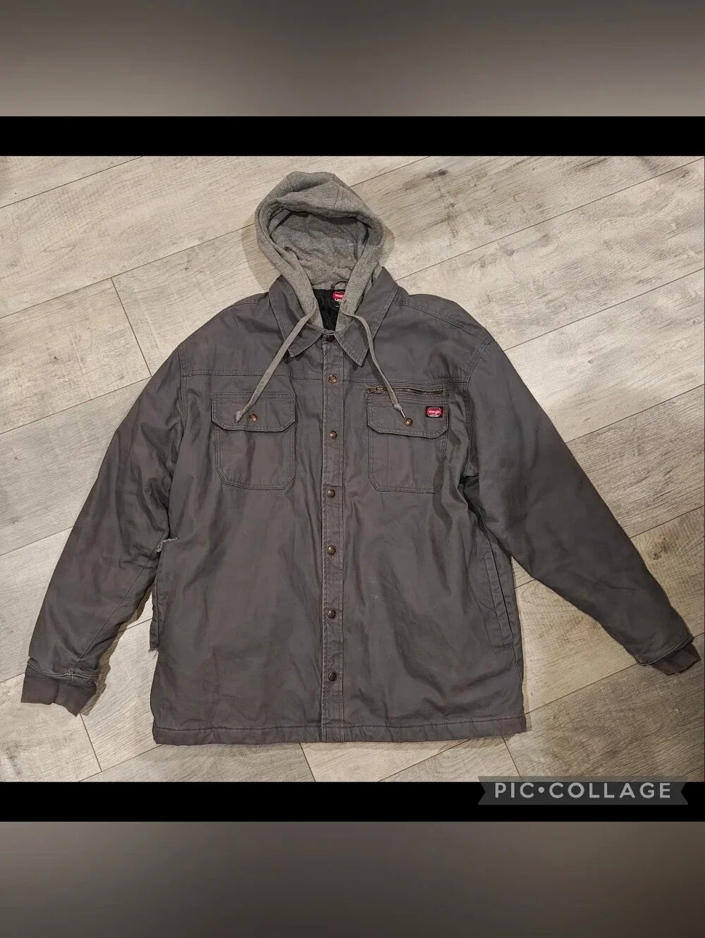 🖤Vintage Wrangler Workwear Grey Hooded Duck Canvas Heavy Duty Utility Jacket🩶